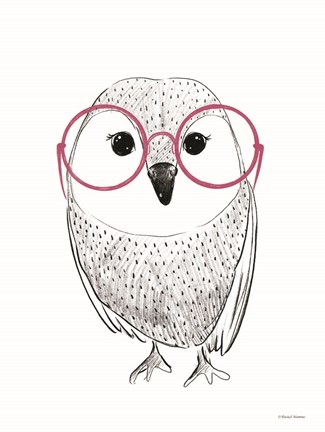 Framed Owl in Pink Glasses Print