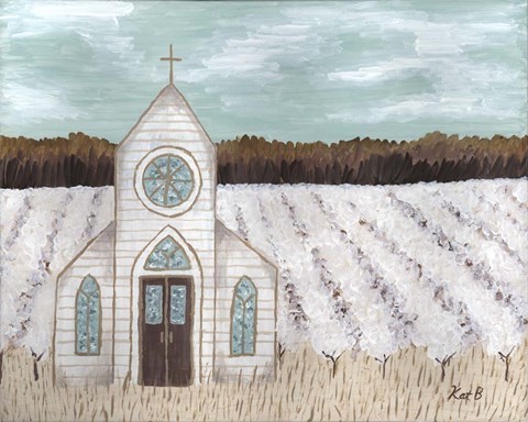 Framed Farm Sketch Church landscape Print