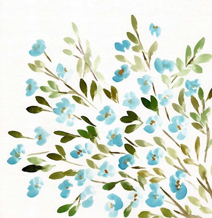 Framed Sketchy Blossoms Blue Print