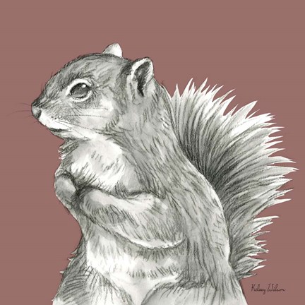 Framed Watercolor Pencil Forest color IV-Squirrel Print