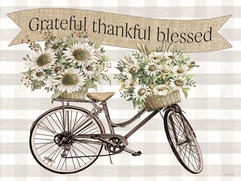 Framed Grateful, Thankful, Blessed Bicycle Print