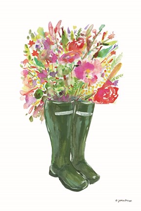 Framed Blooms and Boots Print
