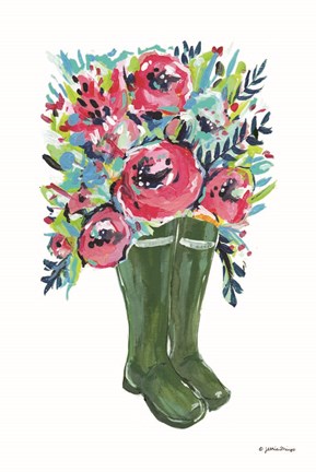 Framed Rainboots and Ranunculus Print