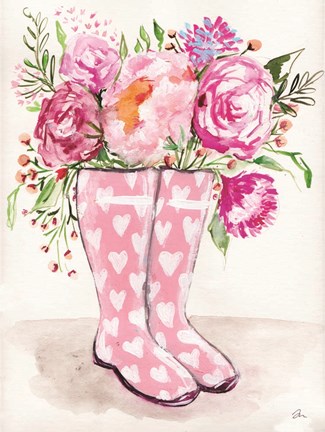 Framed Rain Boot Flowers Print