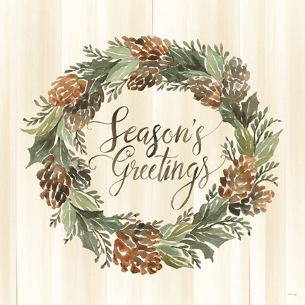 Framed Sage Season&#39;s Greetings Wreath Print