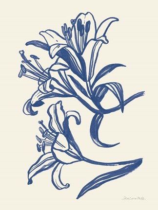 Framed Ink Lilies II Blue Print