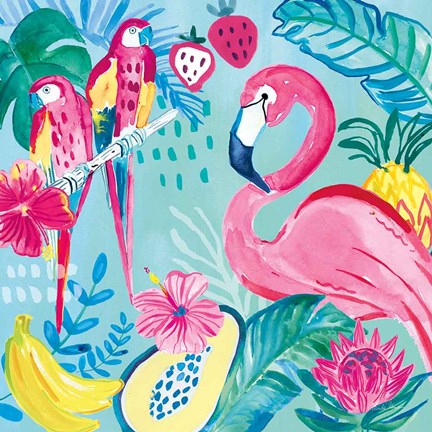 Framed Fruity Flamingos V Print