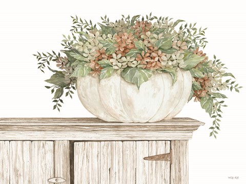 Framed Fall Floral Pumpkin (white) Print