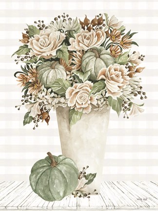 Framed Fall Floral with Pumpkins I Print