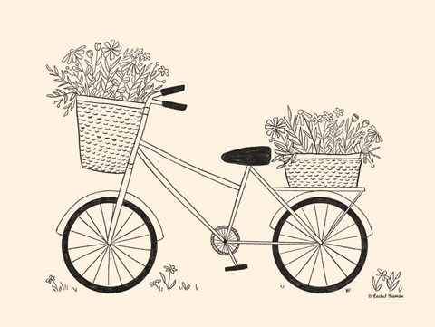 Framed Spring Flower Bike Sketch Print