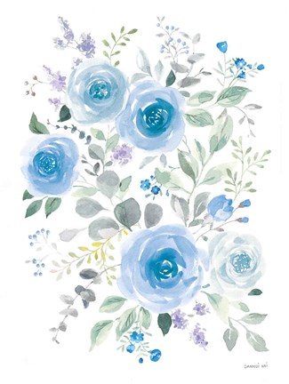 Framed Lush Roses I Blue Print