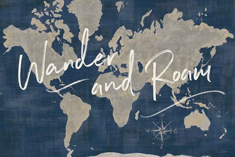 Framed World Map Collage Deep Wander Print