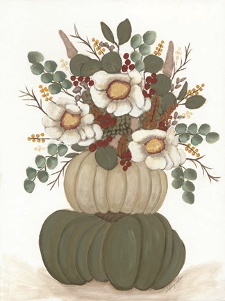 Framed Floral Pumpkin Stack Print