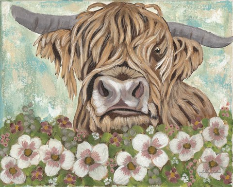 Framed Floral Highland Cow Print