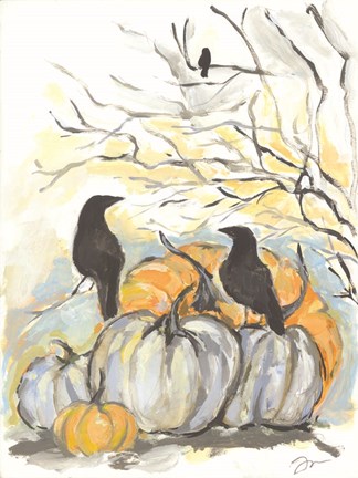 Framed Crows in the Pumpkin Patch Print