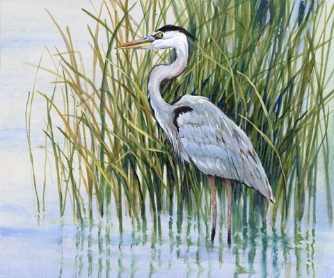 Framed Heron in the Marsh II Print