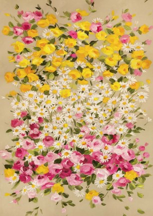 Framed Festone di Fiori (beige) Print