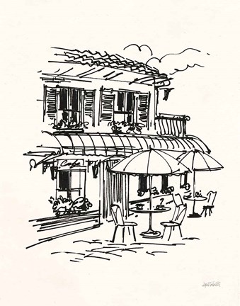 Framed Cafe Sketch I Cream Print