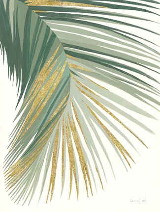 Framed Retro Big Leaf II Green Gold Print