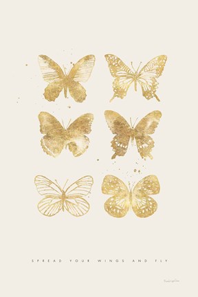 Framed Six Gold Butterflies Print