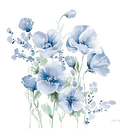 Framed Secret Garden Bouquet II Blue Light Print
