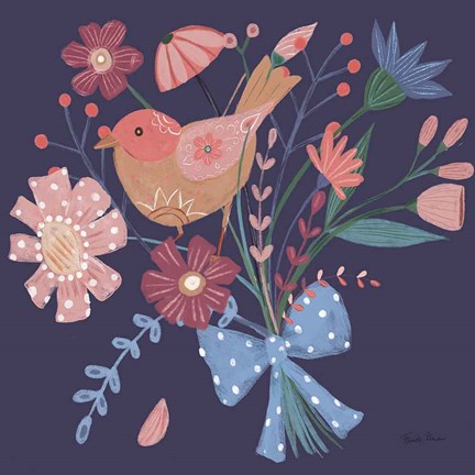 Framed Royal Birds V Purple Print