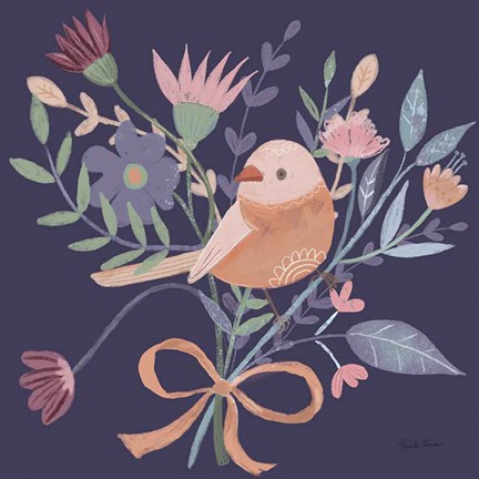 Framed Royal Birds III Purple Print