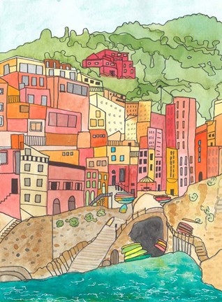 Framed Village By The River Print