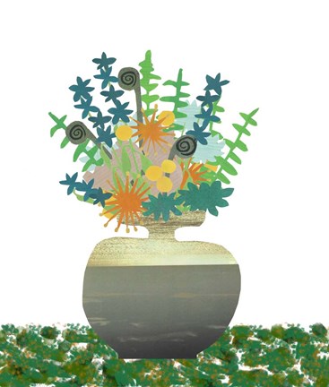 Framed Soft Blooms In Gray Vase Print
