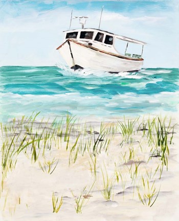 Framed Boat By The Shore Print