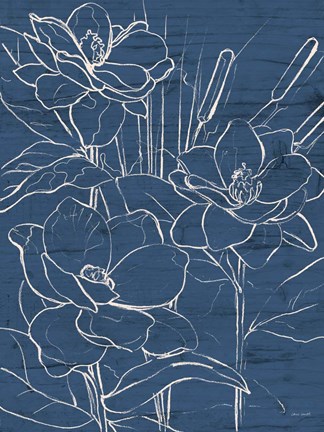 Framed Floral Sketch on Navy II Print