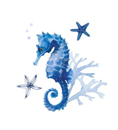 Framed Indigo Sea Horse Starfish Coral Print