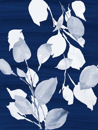 Framed Simple Leaves on Navy Print