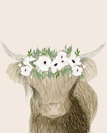 Framed Floral Crowned Bull Print