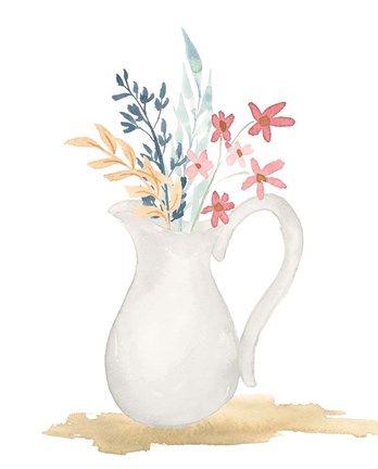 Framed Farmhouse Pitcher With Flowers I Print