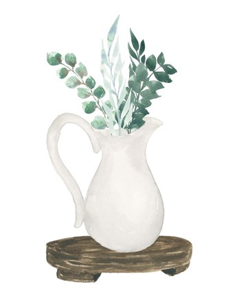 Framed Farmhouse Pitcher With Flowers II Print