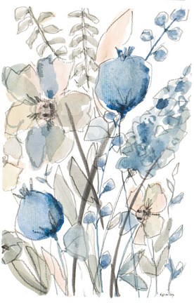 Framed Blue And White Floral I Print