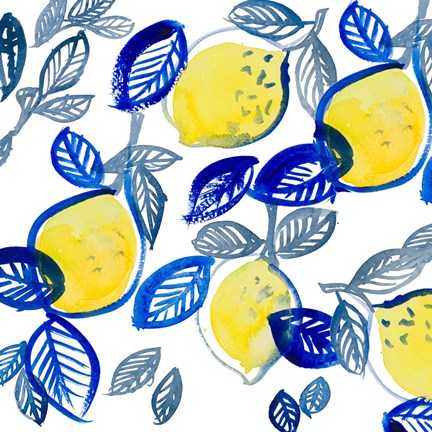 Framed Mingling Lemons and Leaves Print