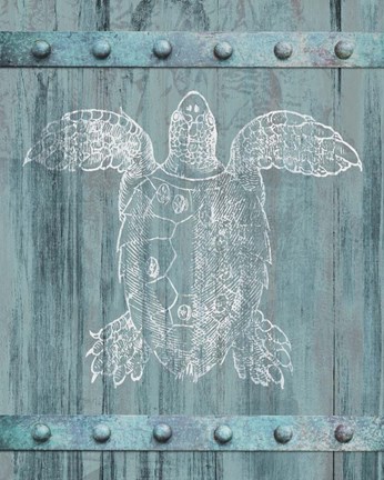 Framed White Turtle On Blue Print
