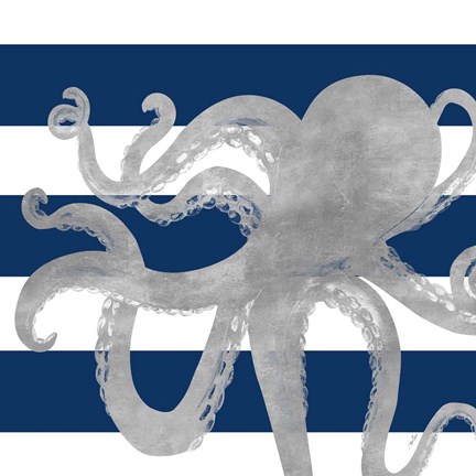 Framed Silver Coastal on Blue Stripe II Print