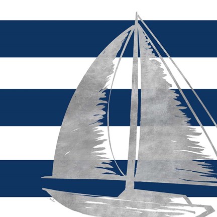 Framed Silver Coastal on Blue Stripe IV Print