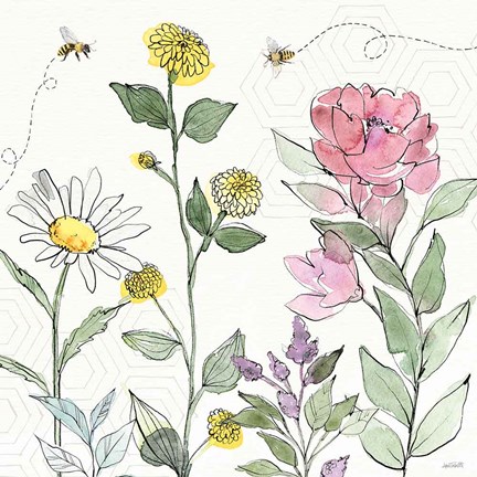 Framed Honeybee Blossoms III Print