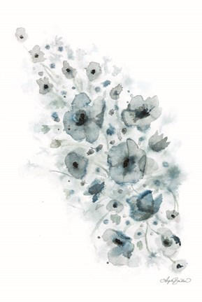 Framed Blue Floral Splash I Print
