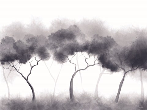 Framed Misty Blue Forest Trees Print