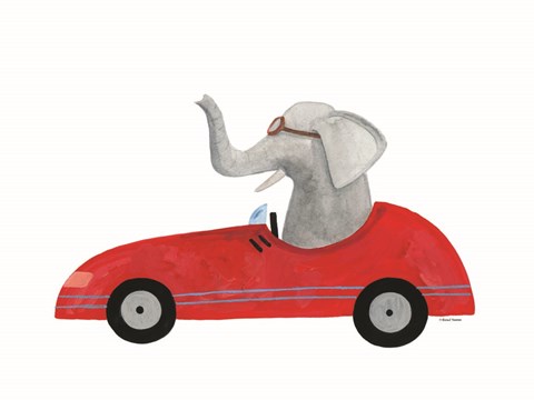 Framed Elephant in a Car Print