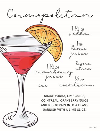 Framed Cosmopolitan Recipe Print