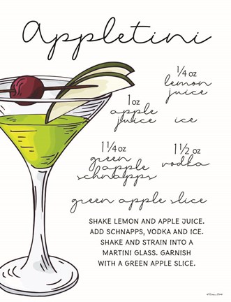 Framed Appletini Recipe Print