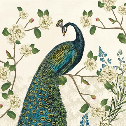 Framed Peacock Arbor I Ivory v2 Print