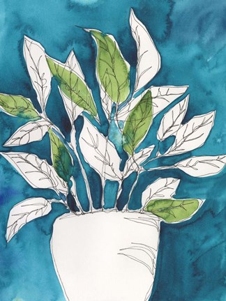 Framed Green Leaves in Pots II Print