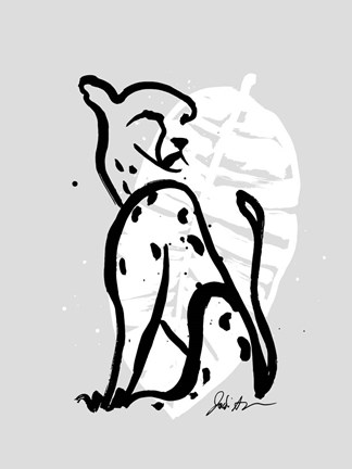 Framed Inked Safari Leaves I-Cheetah Print